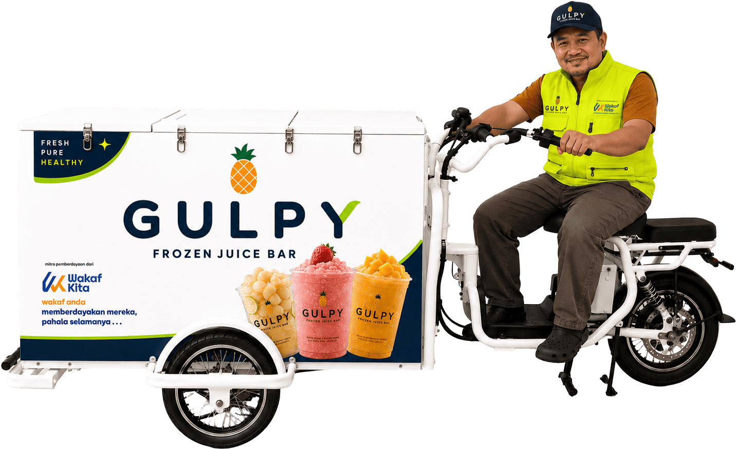 Rider GULPY mengendarai rombong Rombong Baik